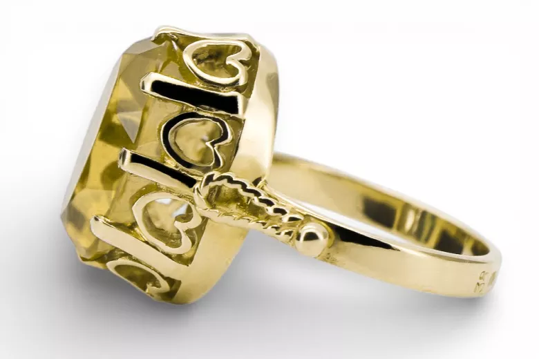 14k geltono aukso Geltonasis peridotas Žiedas Vintažiniai papuošalai vrc134y